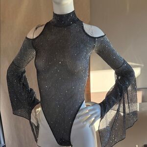 Dolls Kill Black Glitter Sheer Bodysuit